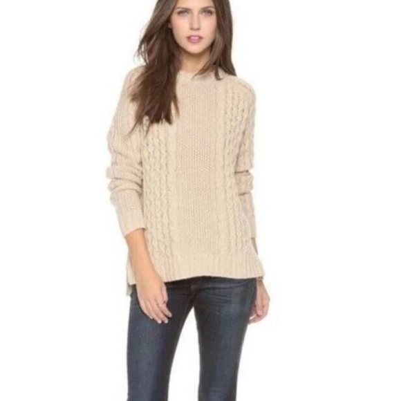 THEORY Innis Aria Alpaca Wool Blend Chunky Cable Braided Beige Sweater S - Picture 2 of 6